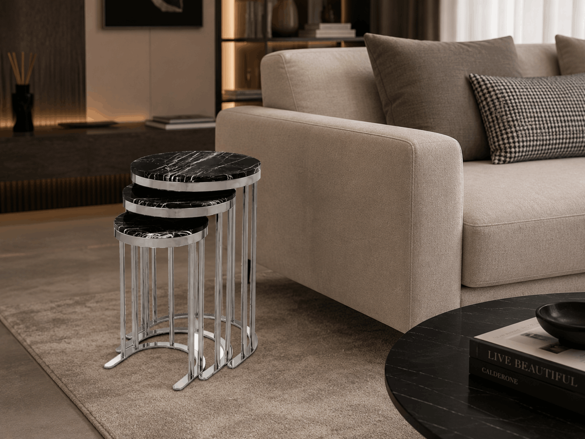 Trio de tables gigognes rondes